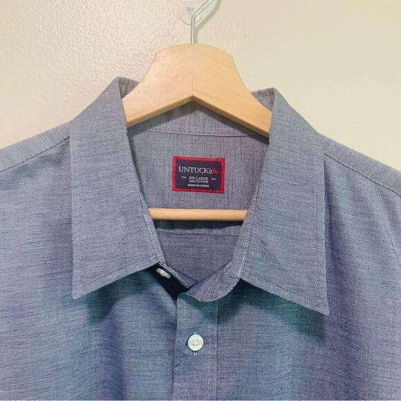 Untuckit Chambray Blue Textured long sleeve button front shirt size xxlarge - Picture 4 of 7
